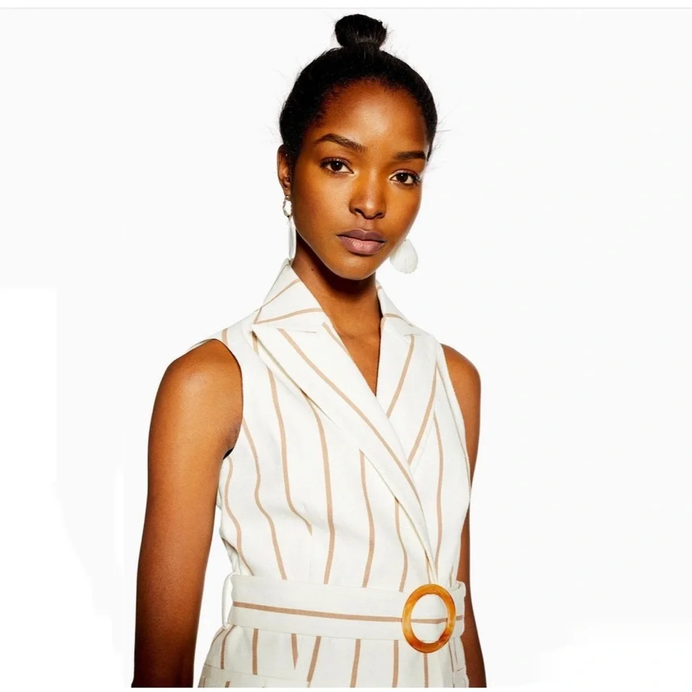 NWOT- Topshop- Belt Stripe Sleeveless Blazer- Size US 10 - Picture 8 of 10